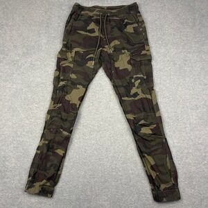 CSG Cargo Joggers Mens Medium Green Camo Ripstop Elastic Waist Tapered